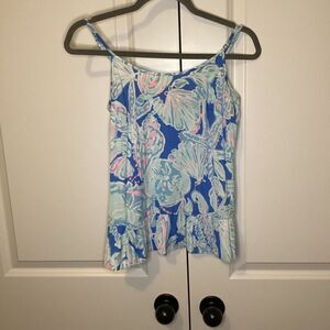 Ladies Lilly Pulitzer Coral to into the bay blue tank top‎ XXS